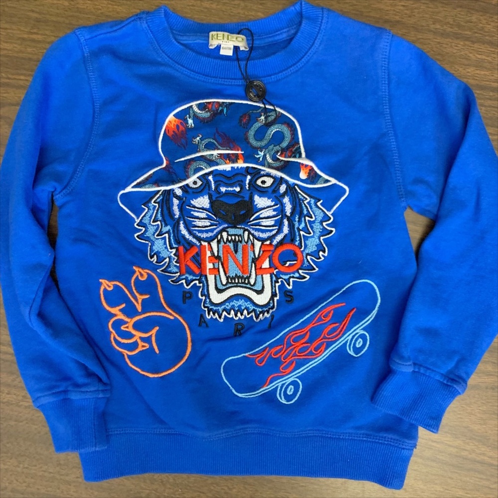 Kenzo Blue Sweatshirt with Tiger and Skateboard Design